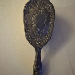 Vintage Art Noveau. Elegant Silver Hairbrush with White Bristles